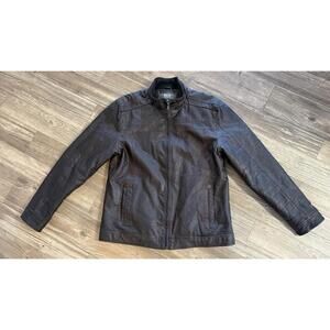 BKE men's black/brown faux-leather moto jacket XL